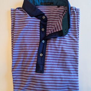 Greyson Men's Polo Shirt - Purple and Navy Stripes